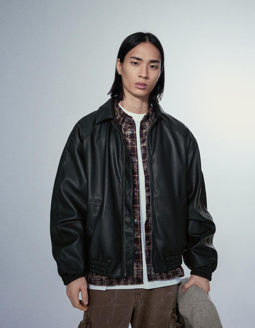 Leather effect jacket-Black