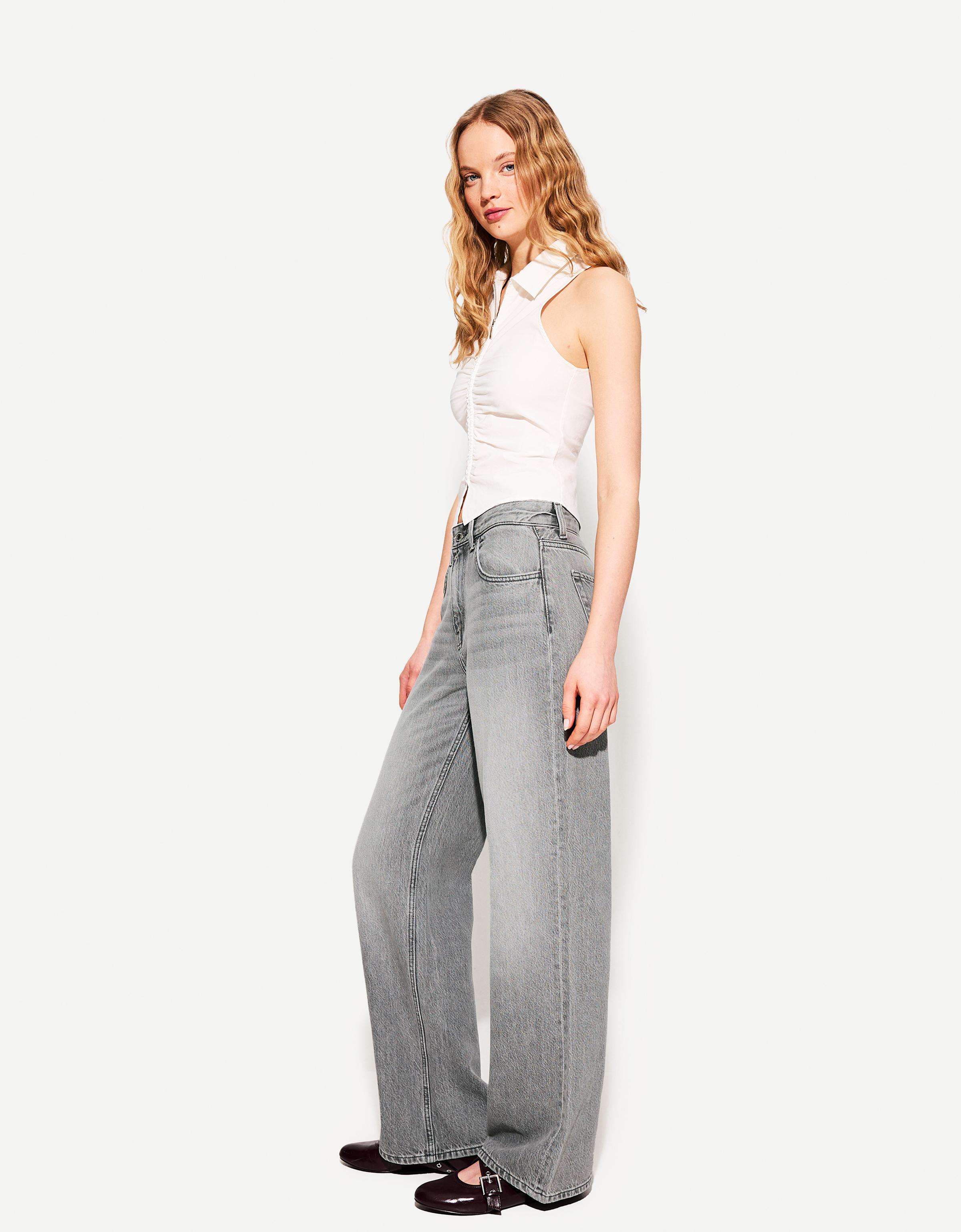 Bershka Wide Leg 90'S Jeans Damen 32 Dunkelgrau