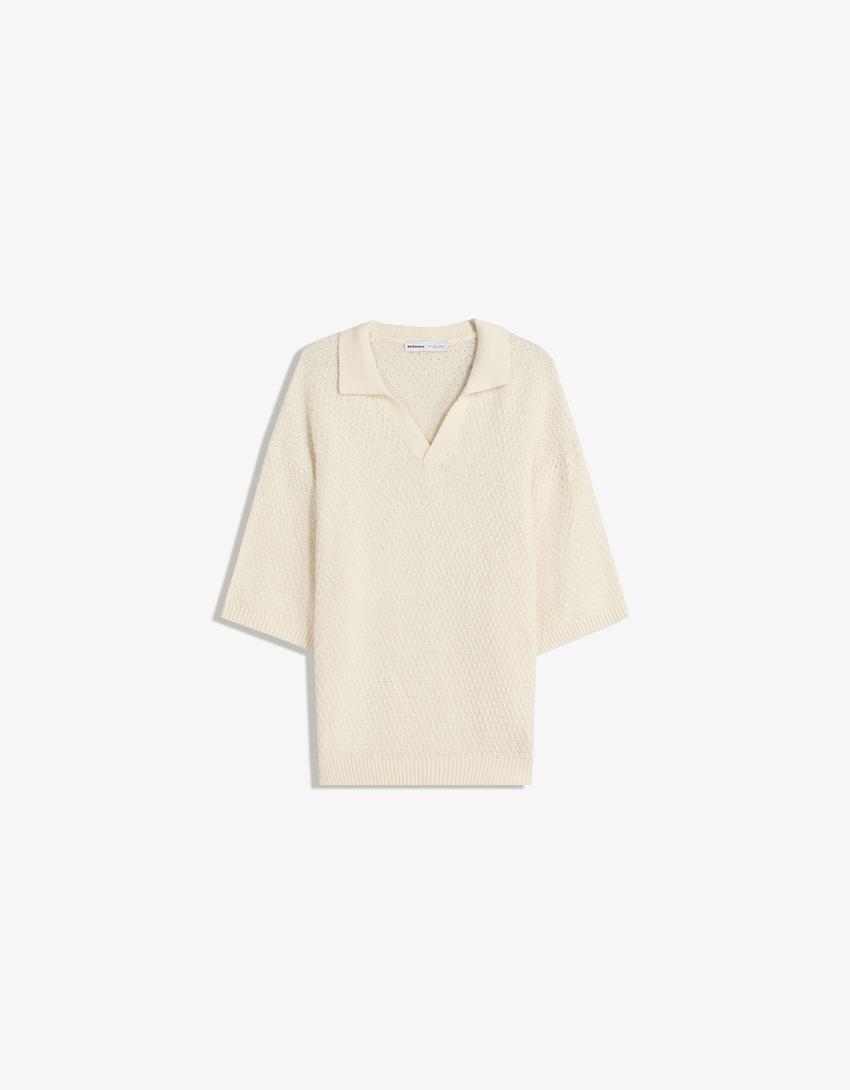 Rustic polo shirt-Cream-4