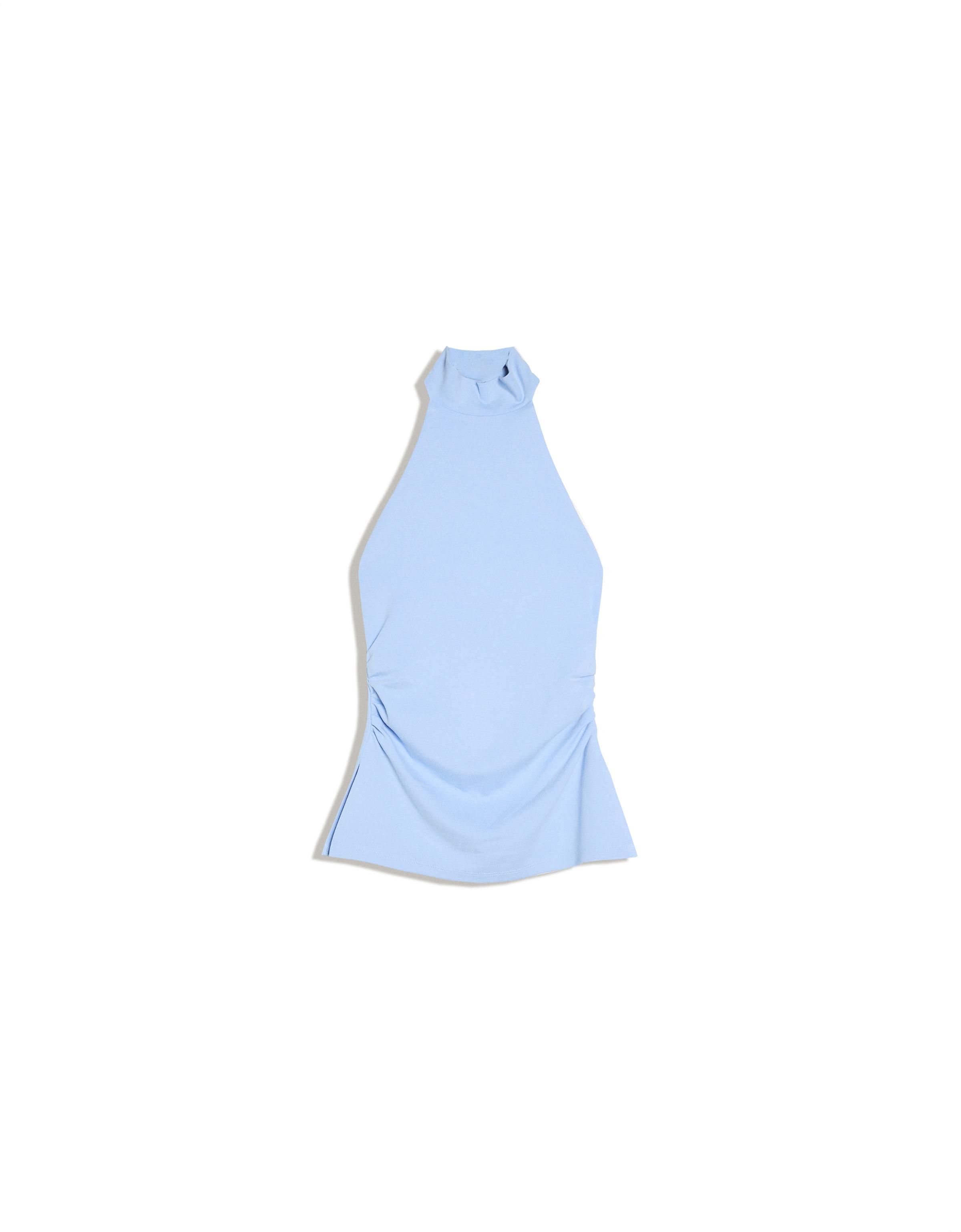 Gathered halter neck top — Light blue