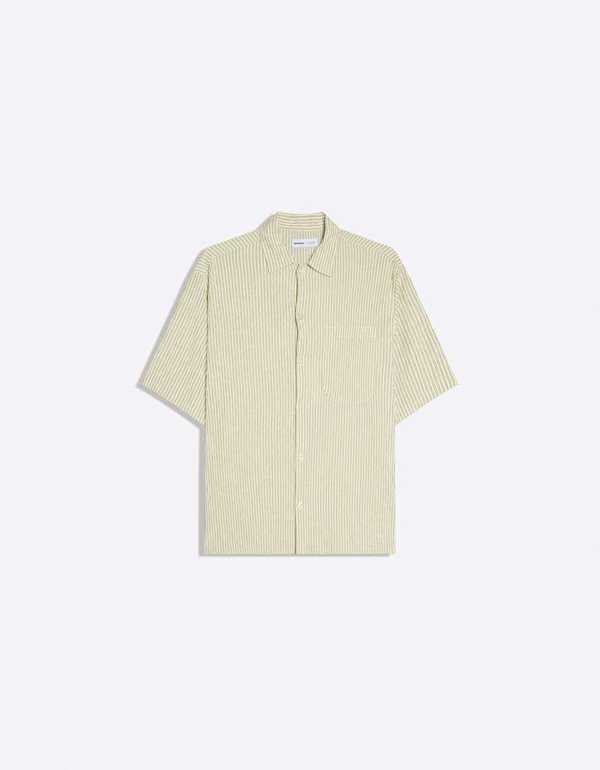 Striped boxy fit short sleeve shirt-Green