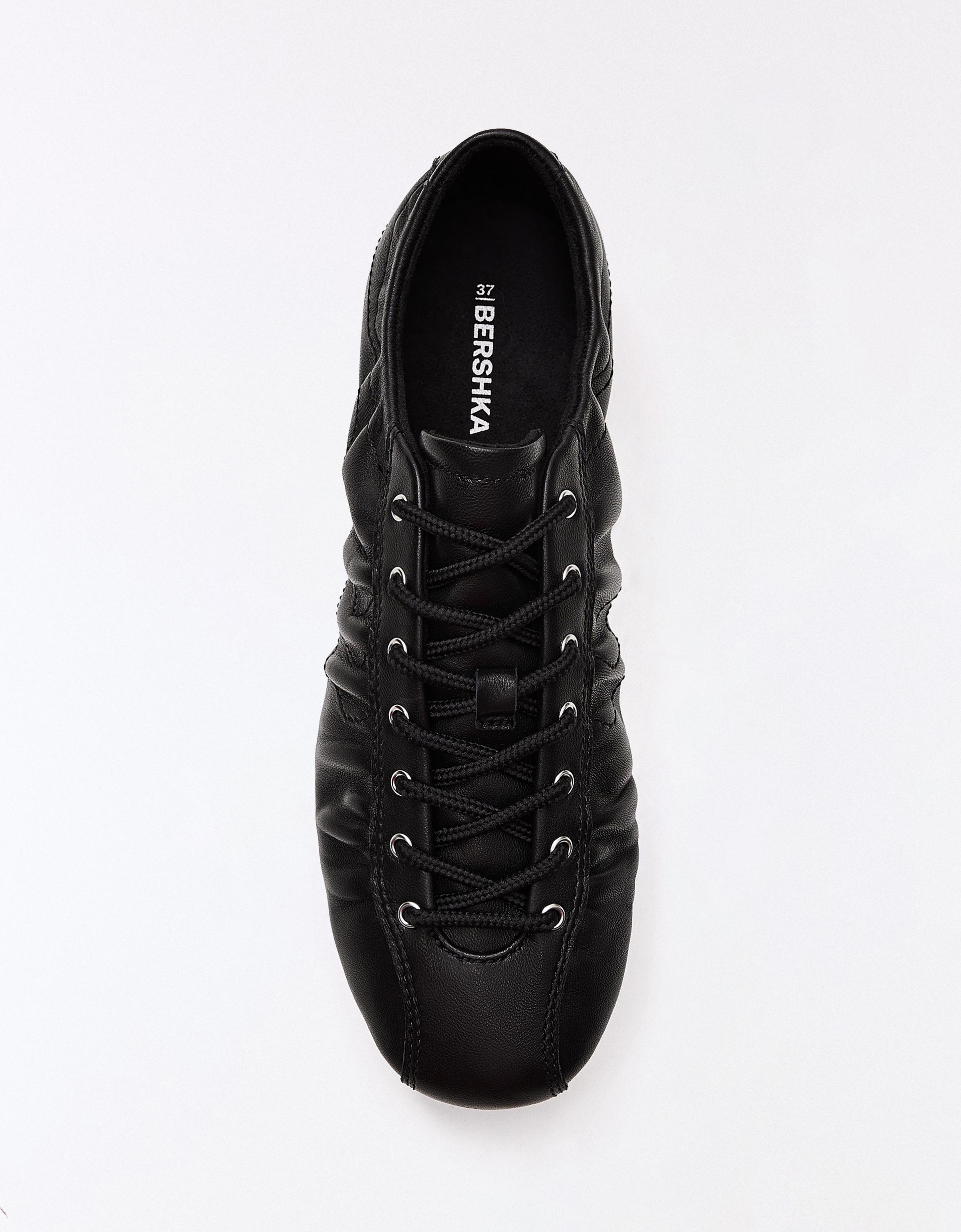 Slim-sole leather trainers — BLACK