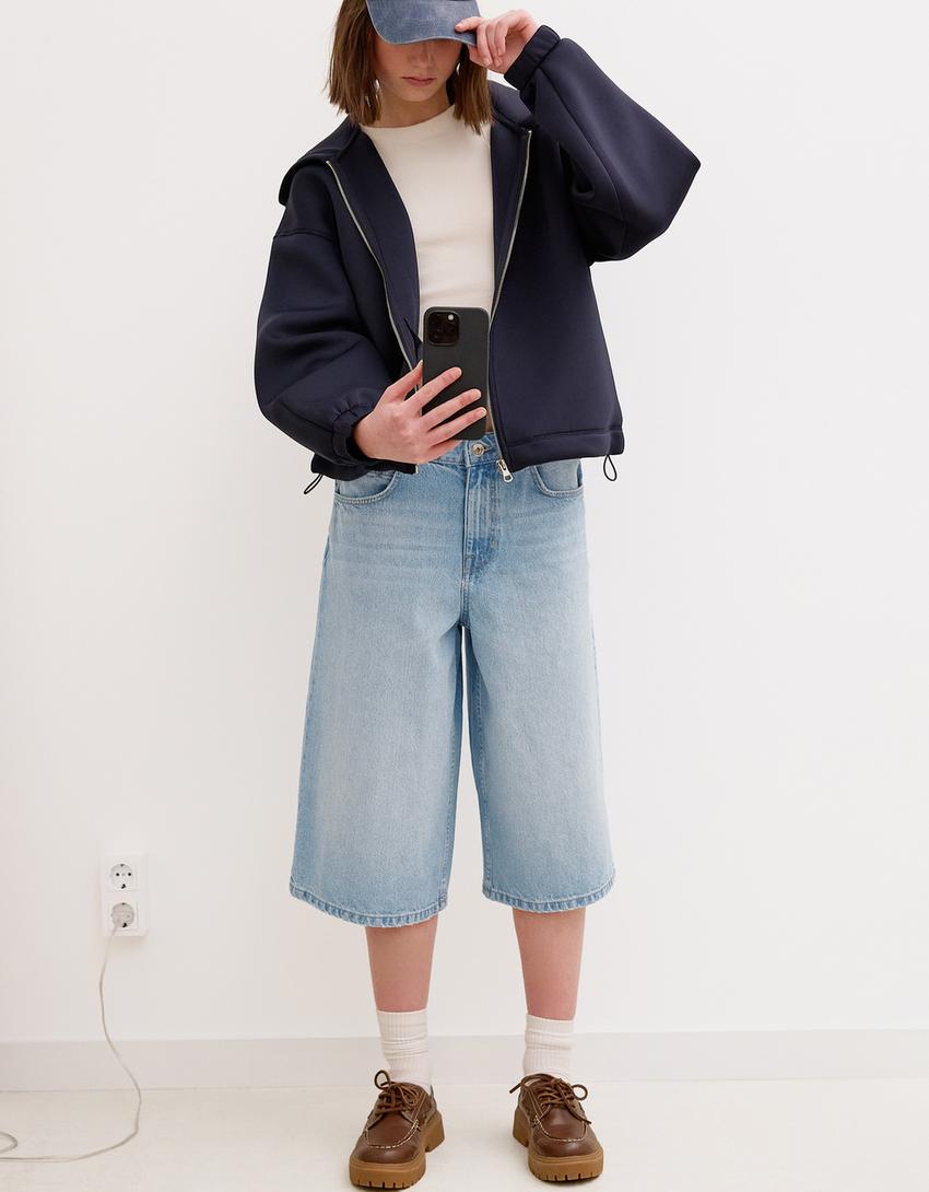 Bermuda jort denim baggy-Bleu lavé-2