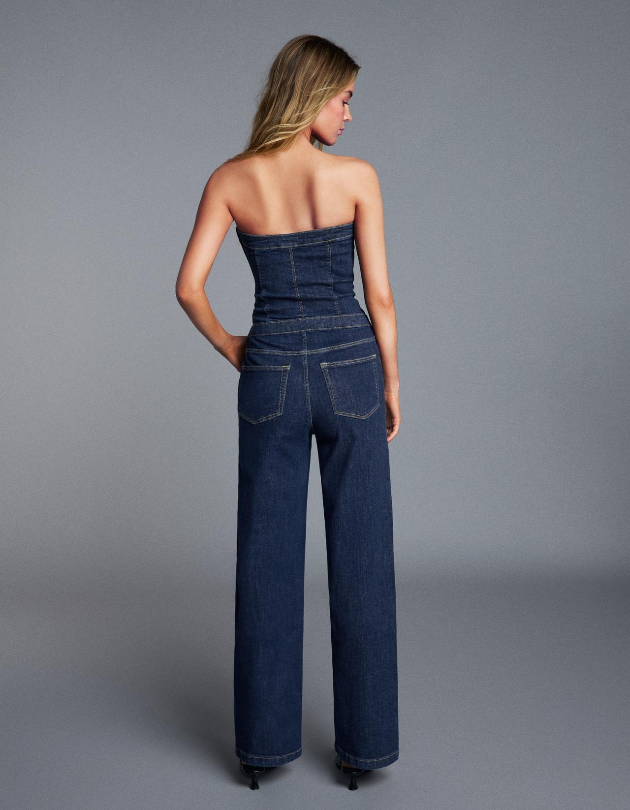 Long denim bandeau jumpsuit — Blue