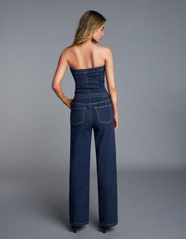 Long denim bandeau jumpsuit — Blue 2