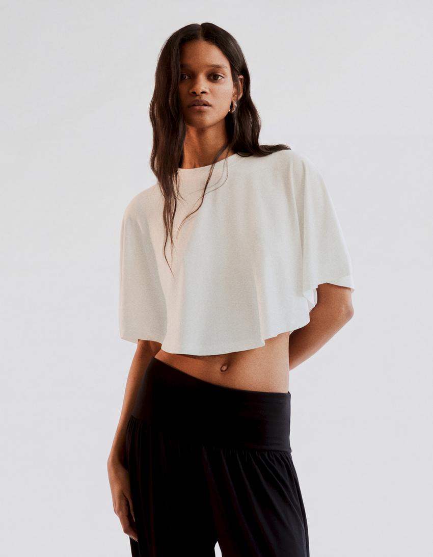 T-shirt oversize efeito capa-Branco