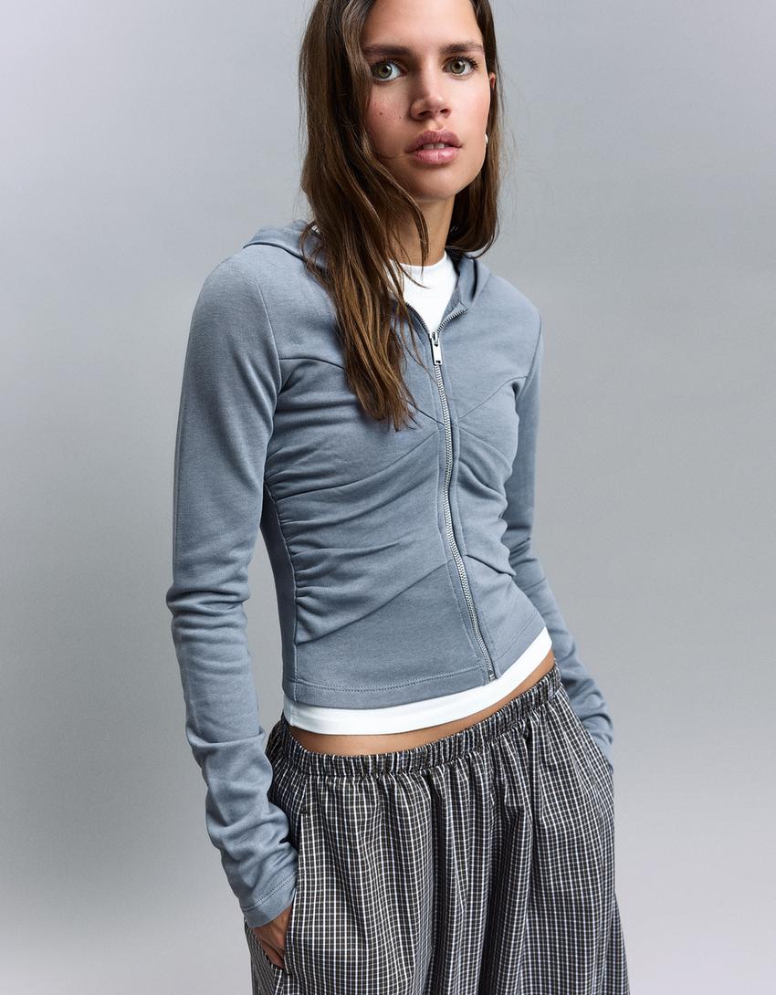 Draped jacket with hood-Grey