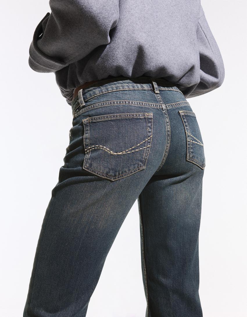 Blugi bootcut talie joasă-Albastru