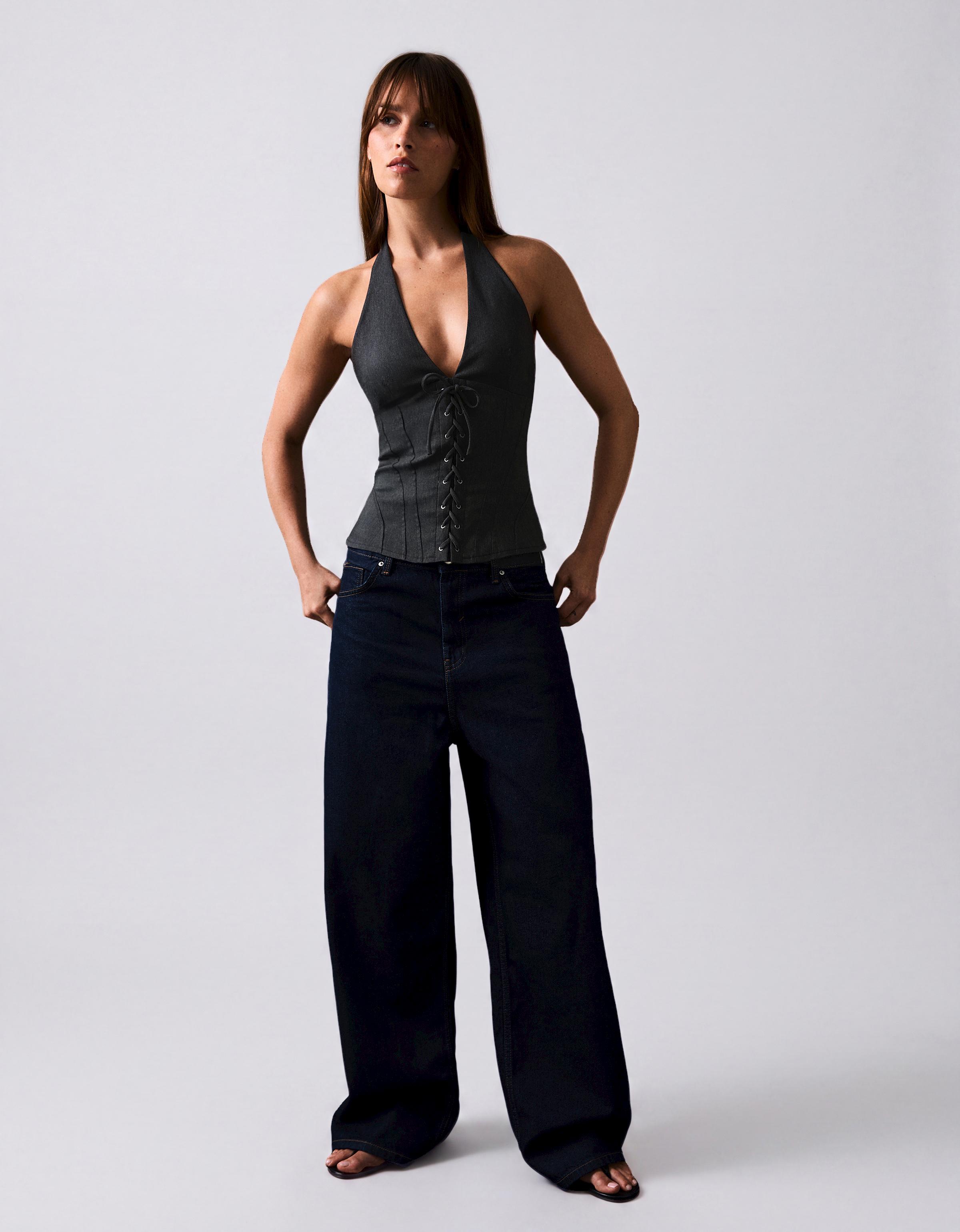 Halter top with corset effect — Dark blue