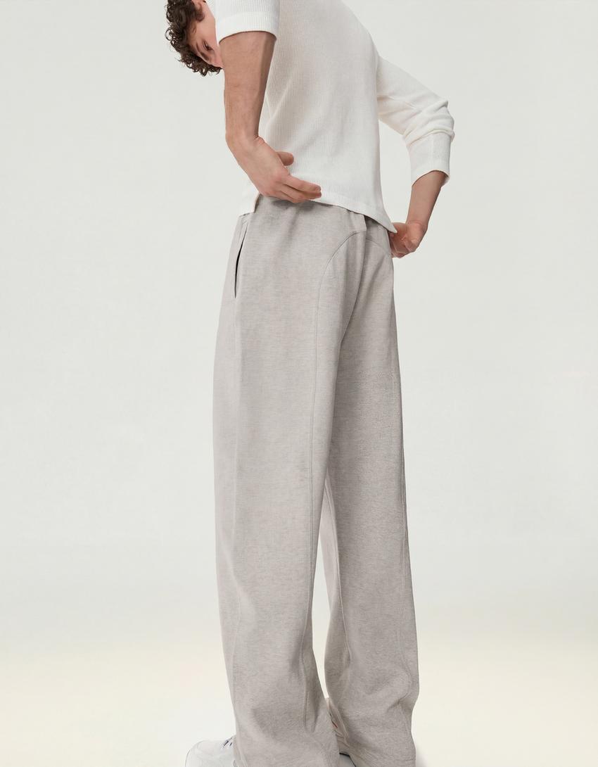 Wide-leg interlock trousers-Grey