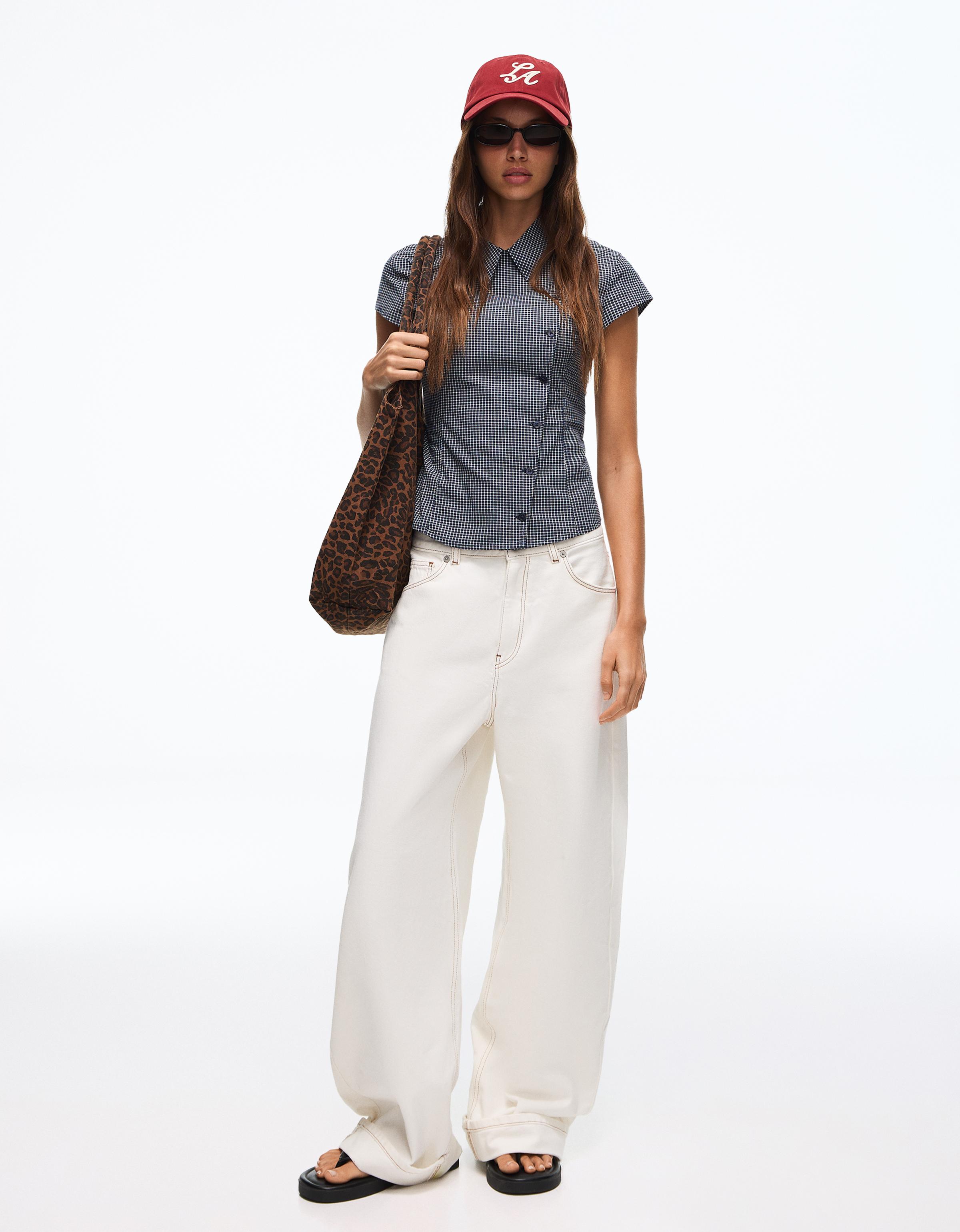 Short sleeve cross-button shirt