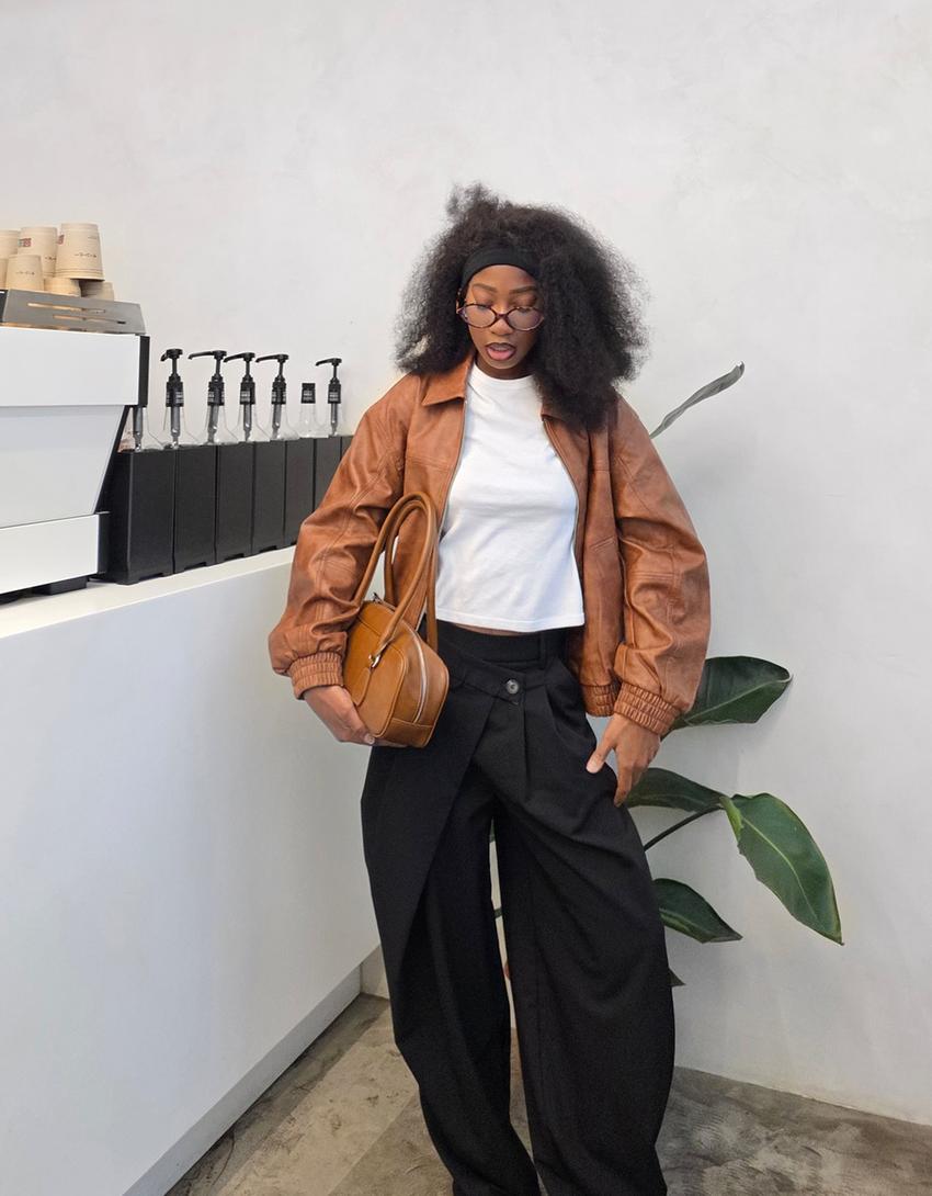Veste en similicuir-Camel
