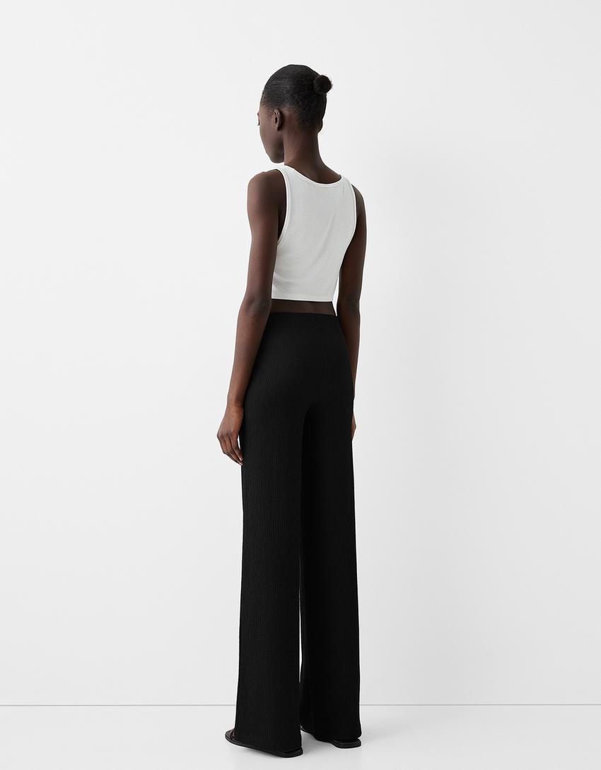 Wide leg embossed pants-Black-2