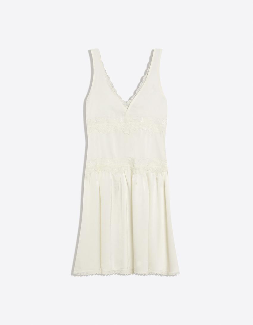 Mini-robe en satin-Écru