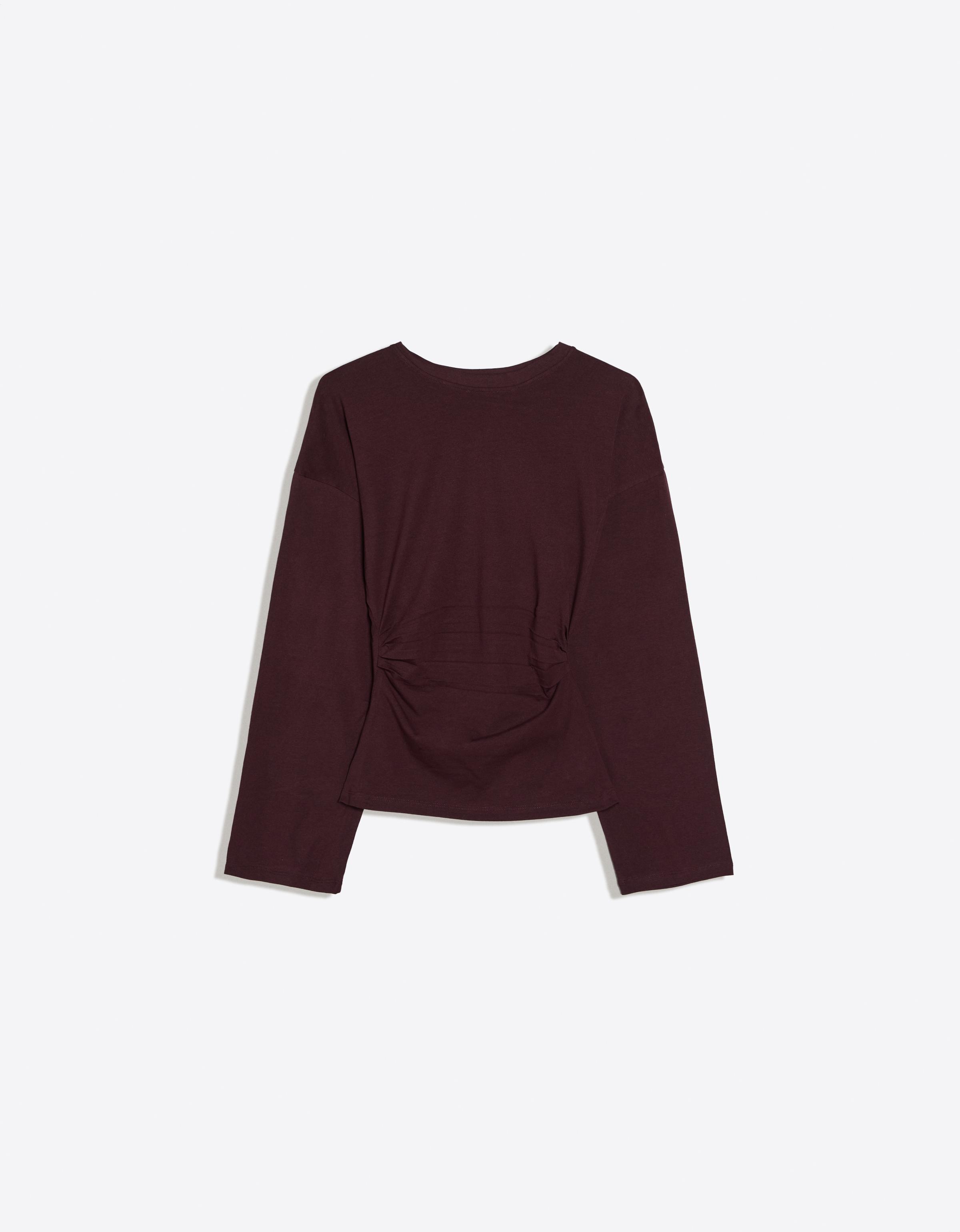 Ruched long sleeve T-shirt — Burgundy