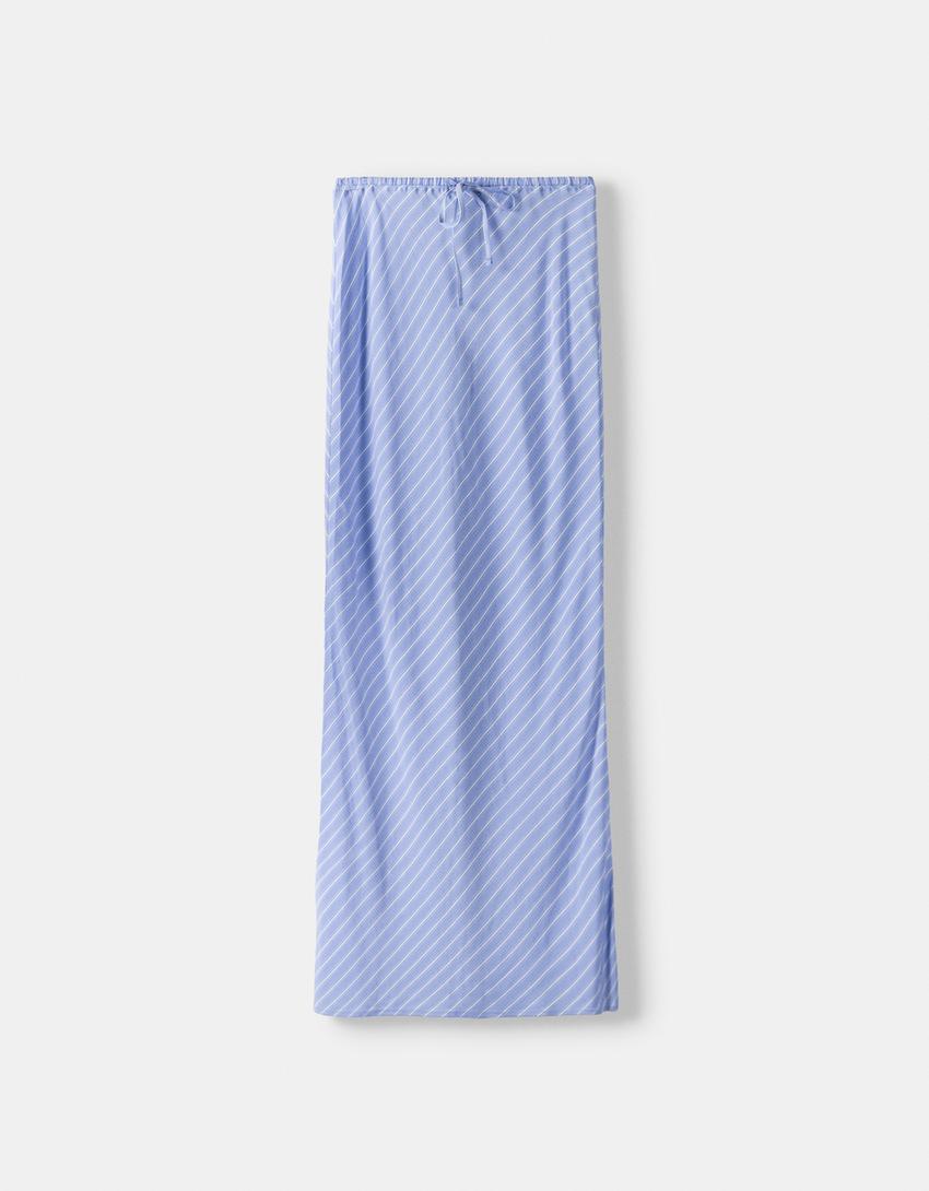 تنورة مخططة متوسطة الطول-أزرق-4