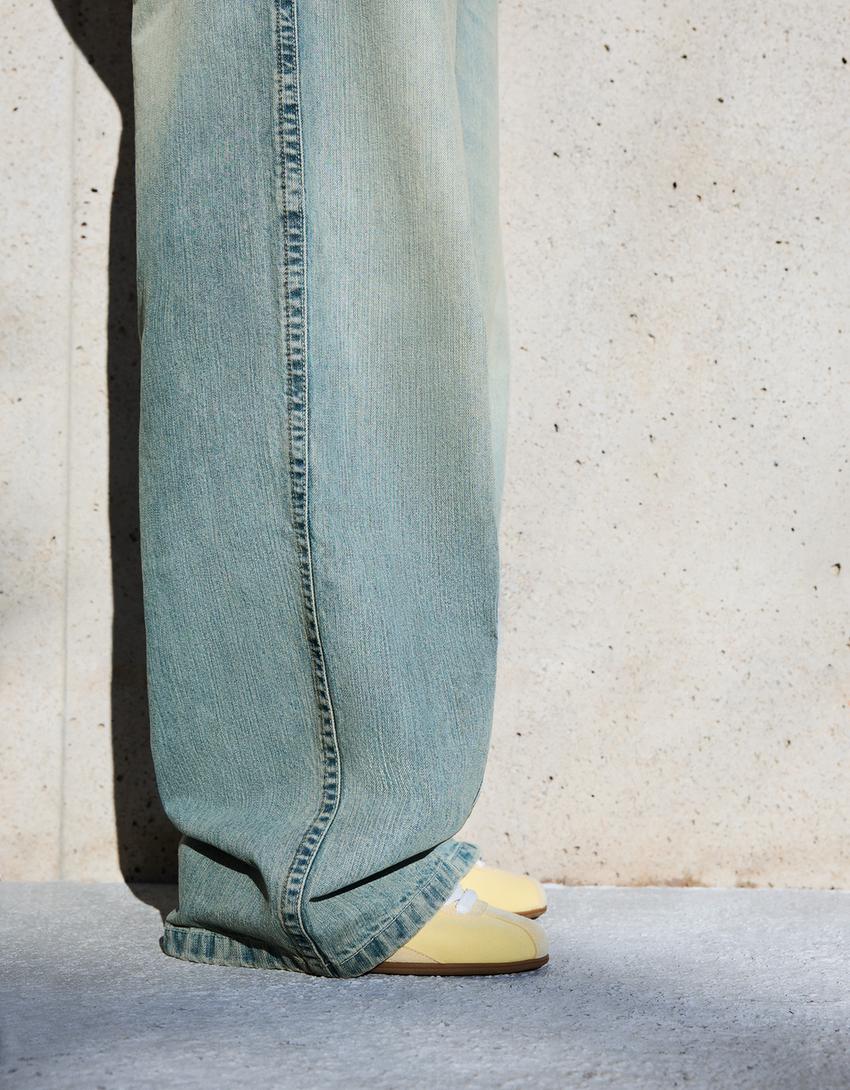 Jeans kaki super lebar low-rise-Biru muda