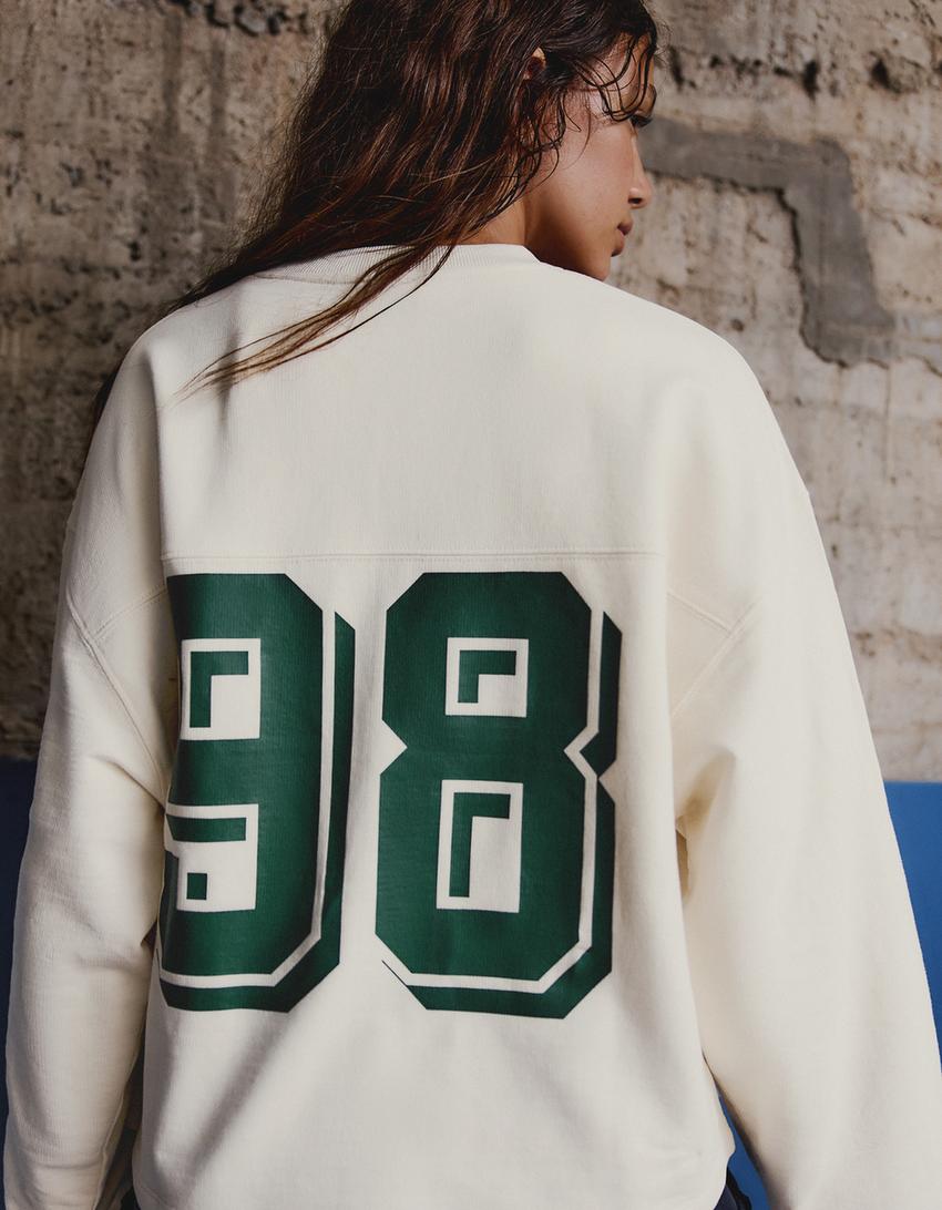 Moletom gola redonda estampado-Off-white