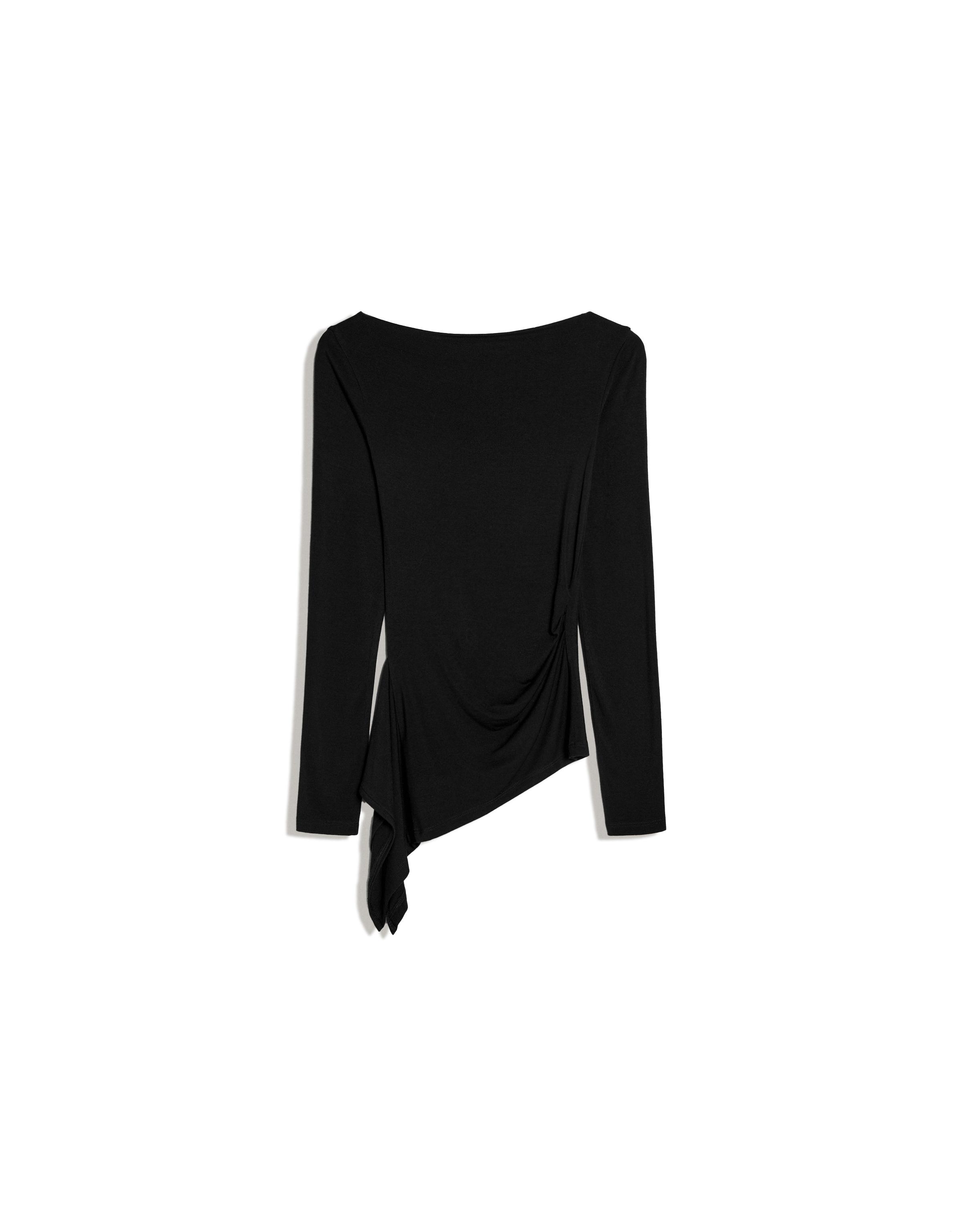Long sleeve asymmetric gathered T-shirt — Black