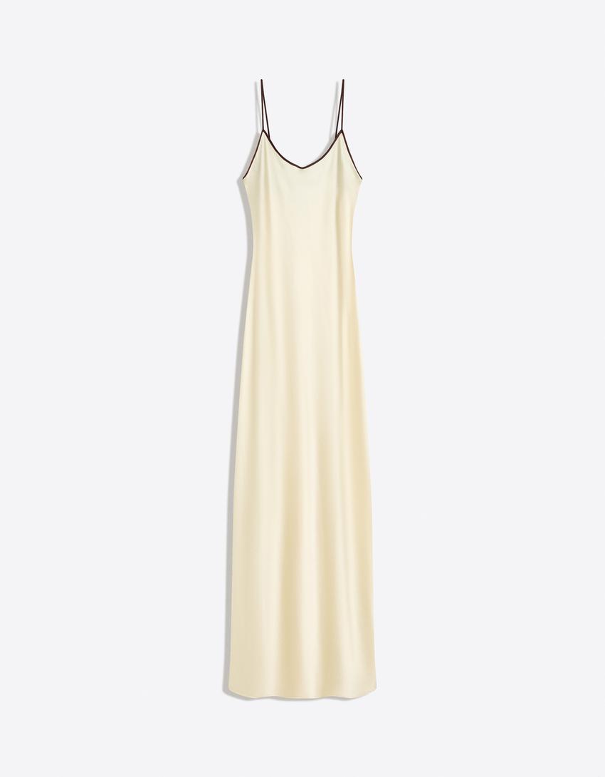 Sateen strappy midi dress-Yellow