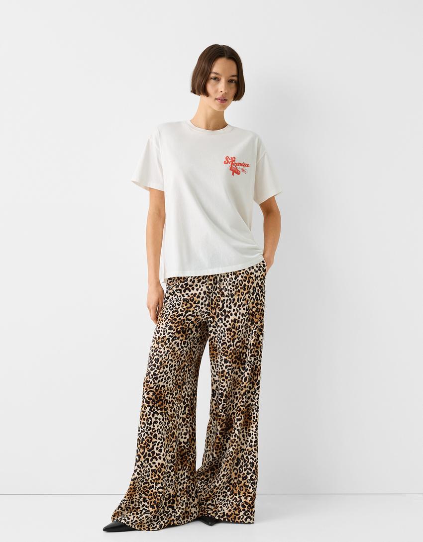 Printed short sleeve oversize T-shirt-Off white-3