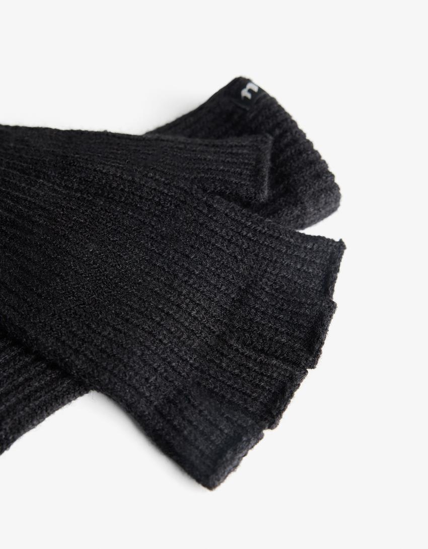 Guanti senza dita in maglia-Nero