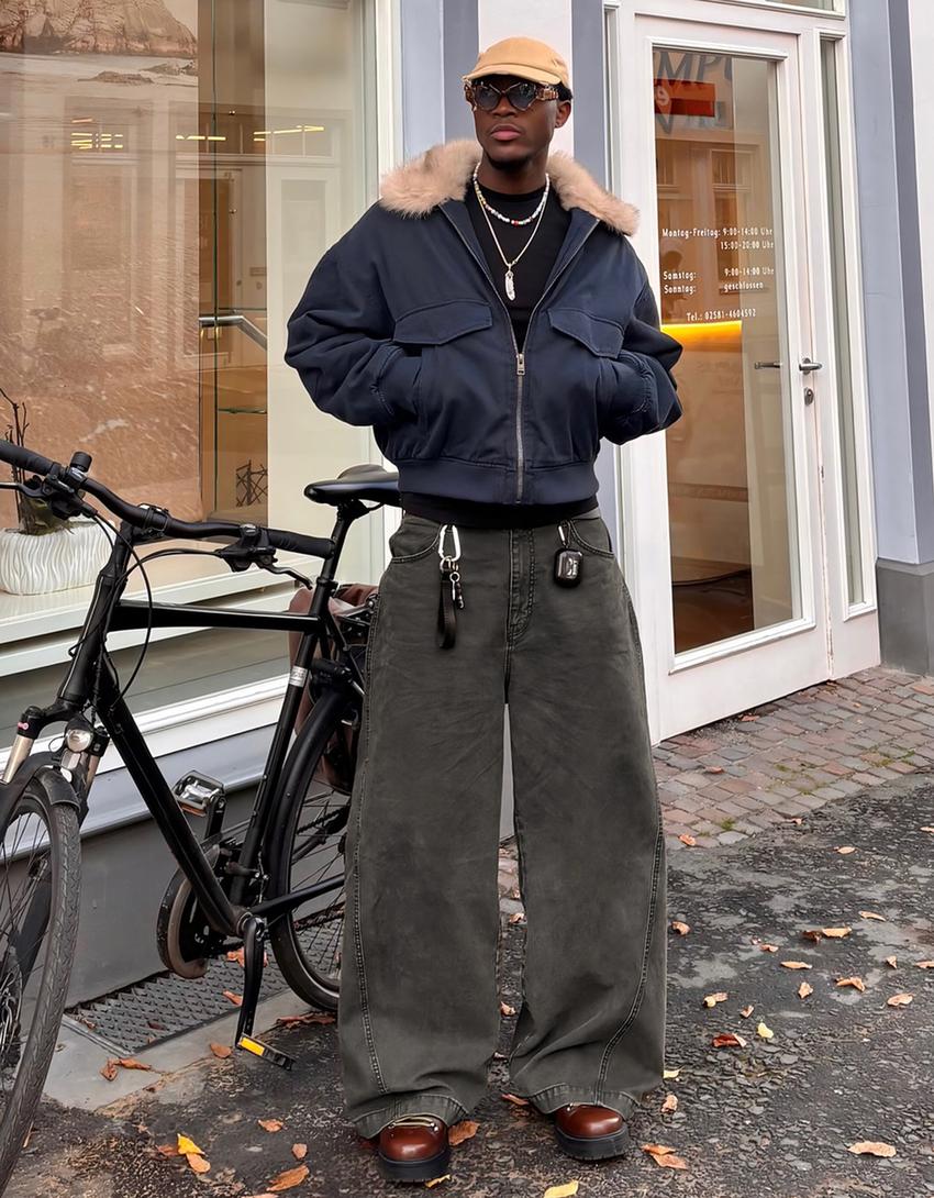 Mumlu görünümlü megabaggy fit pantolon-Haki