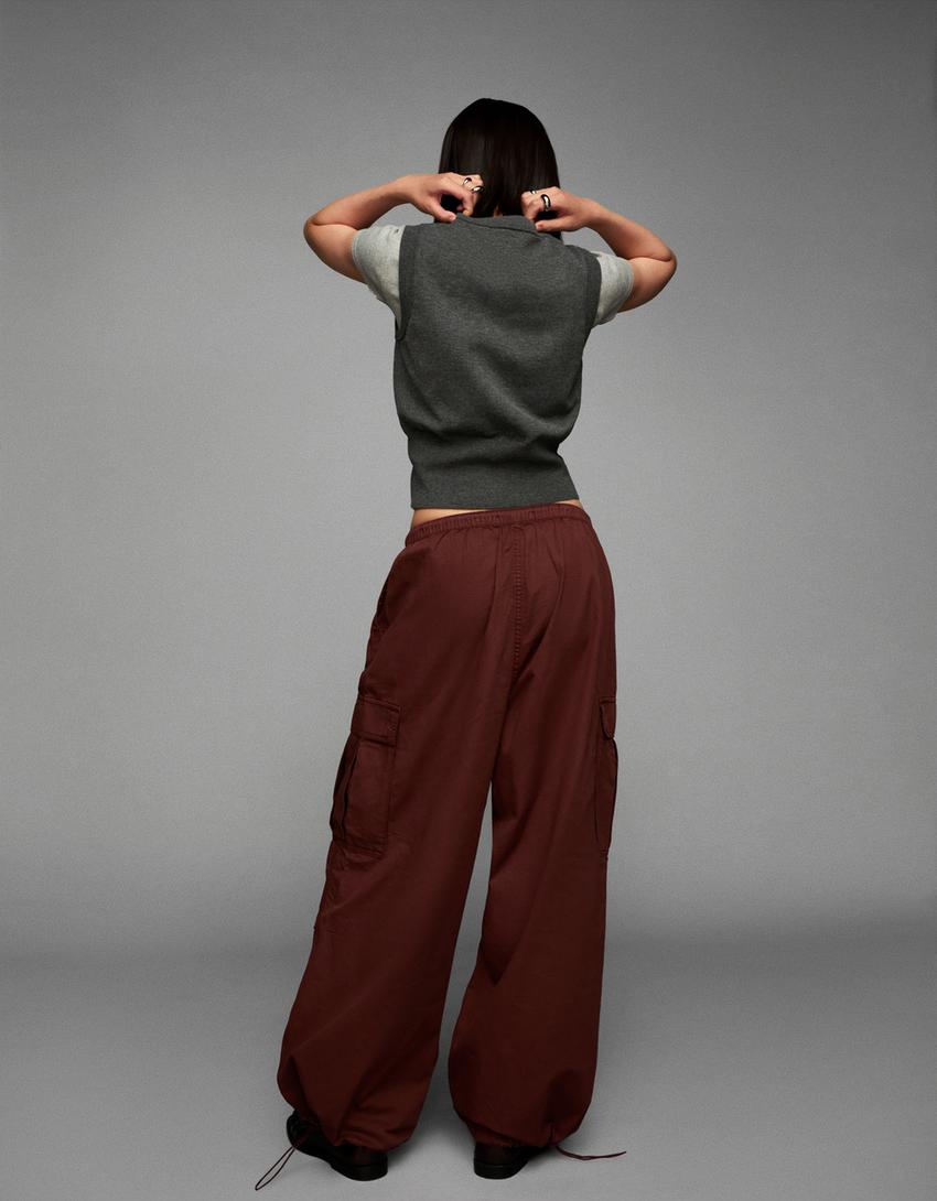 Parachute cargo trousers-Burgundy-0