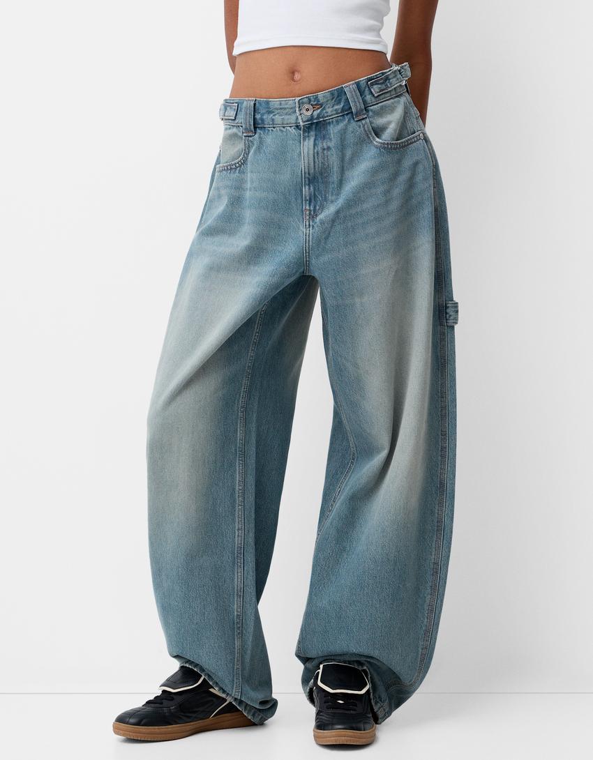 Adjustable balloon fit carpenter jeans-Light blue