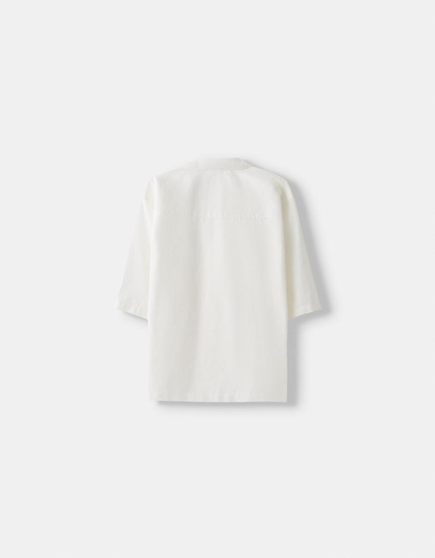 Chemise cache-cœur manches courtes-Blanc cassé-1