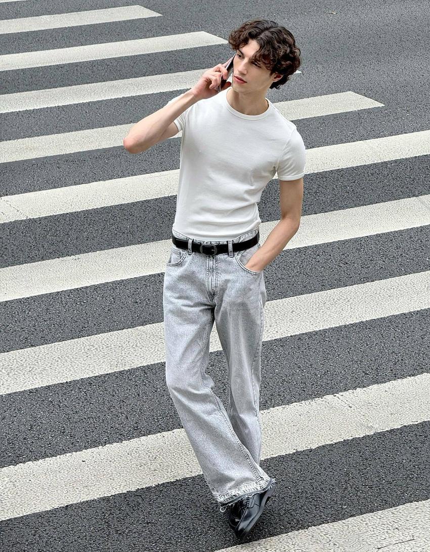 Jeans flare straight-Cinza