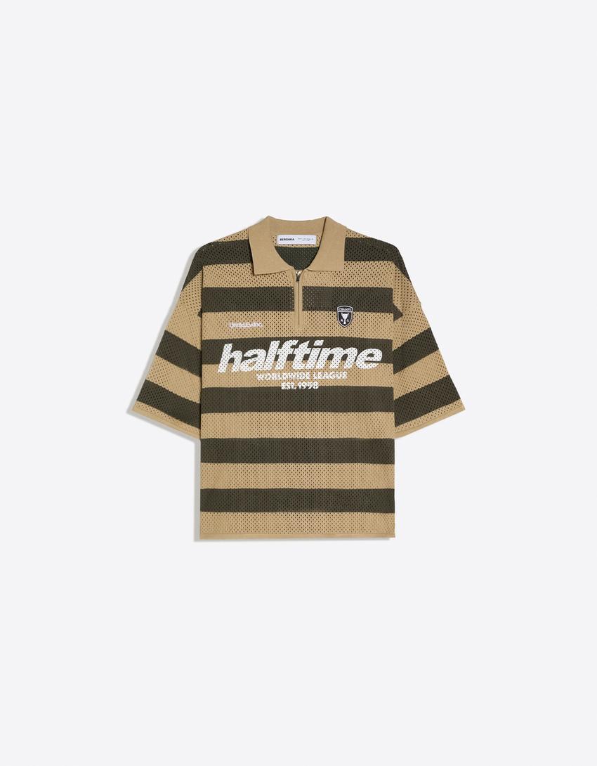 Short sleeve mesh polo shirt with zipper-Khaki