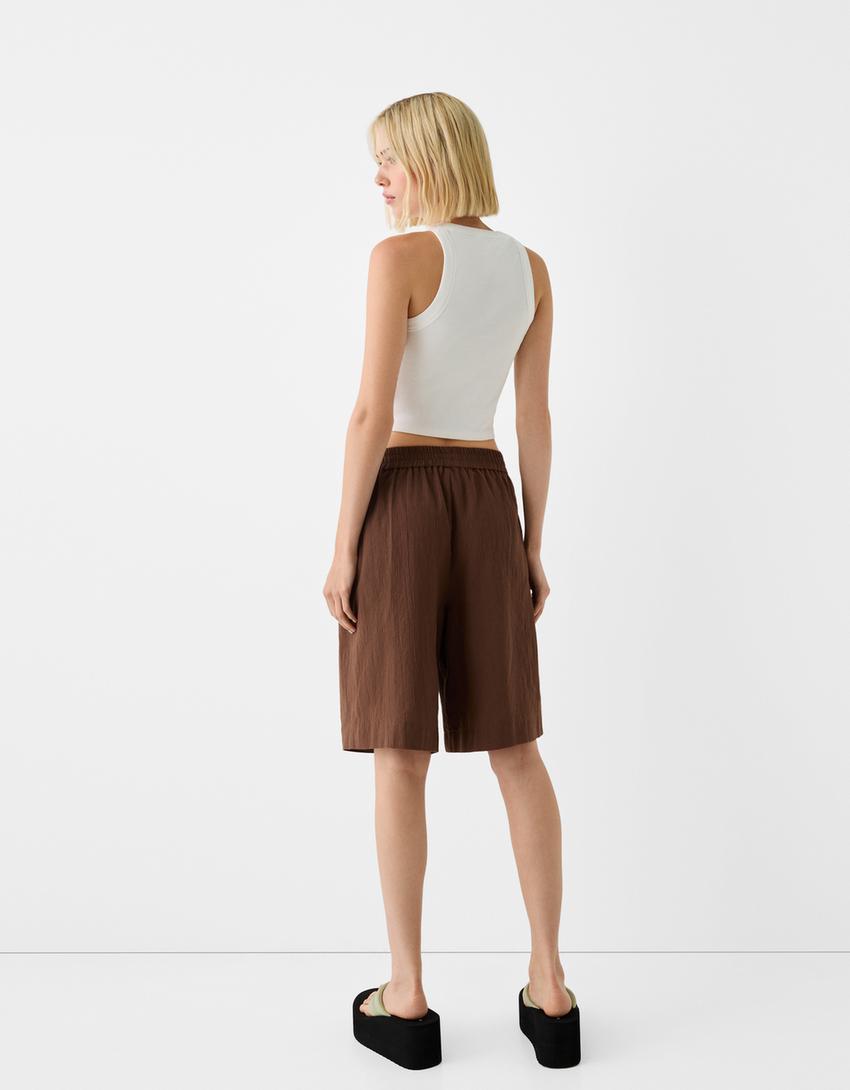 Rustik pamuklu bermuda şort-Kahverengi-2