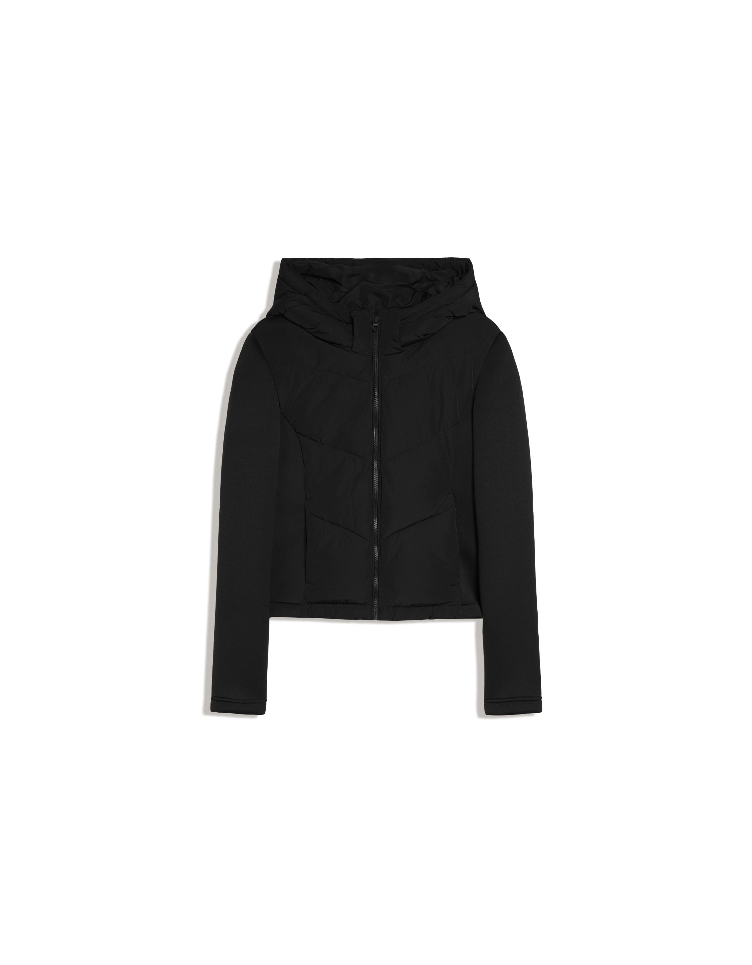 Hooded scuba-fabric mix jacket — Black