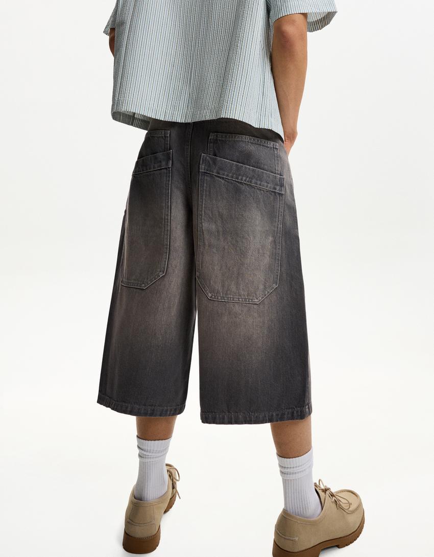 Super baggy denim Bermuda jorts-Dark grey