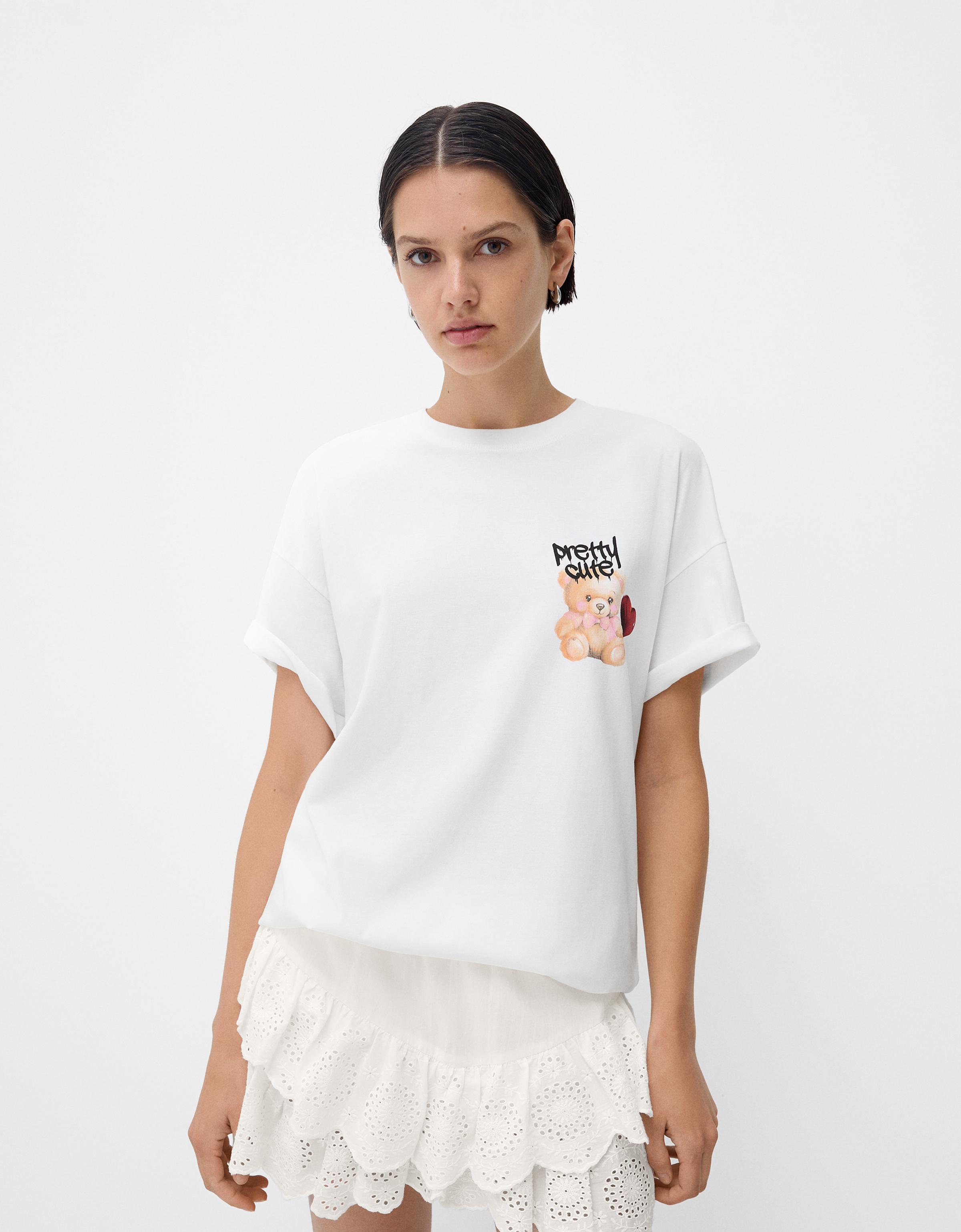 Desenli k sa kollu oversize t shirt