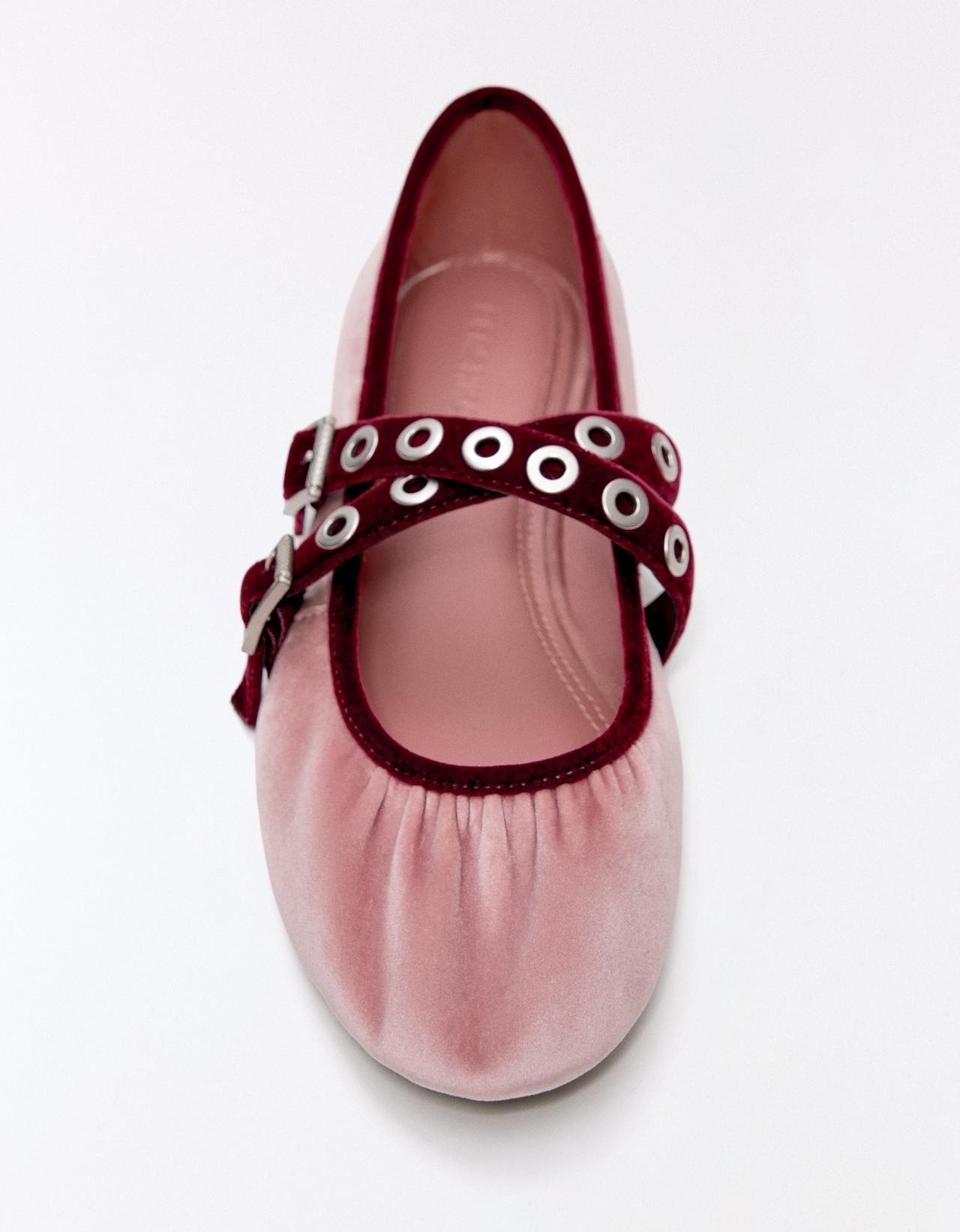 VELVET BALLERINAS WITH BUCKLES — Multicolored