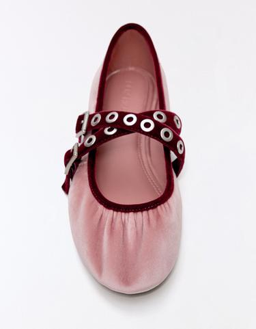 VELVET BALLERINAS WITH BUCKLES — Multicolored 5