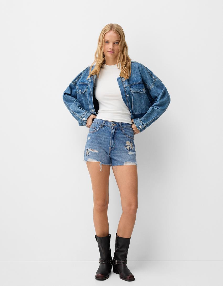 Short denim rotos-Azul lavado-0