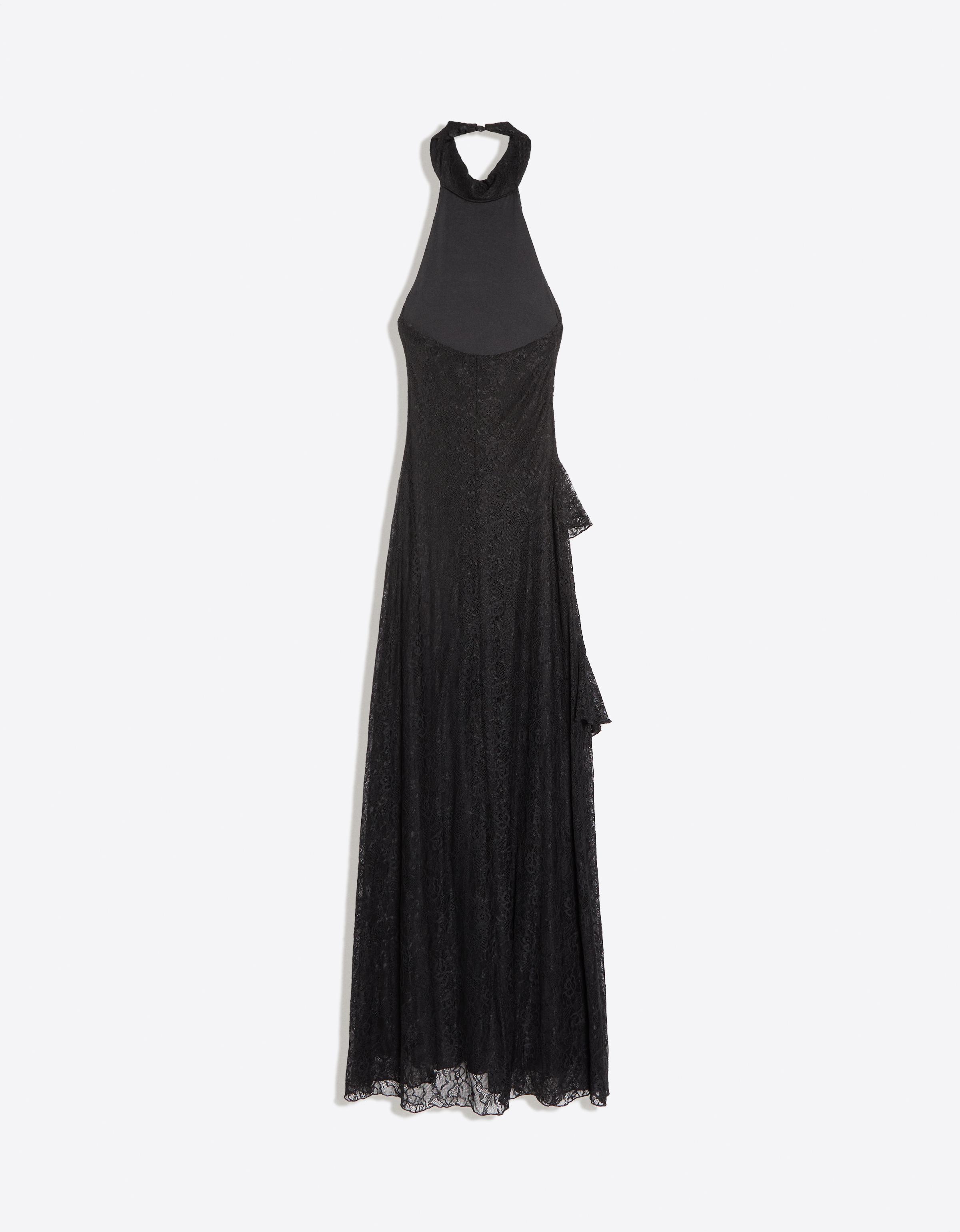 Lace halter midi dress — Black