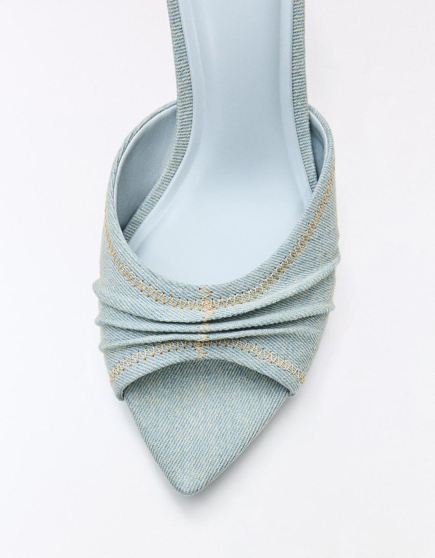 Ruched mule heels-Washed out blue