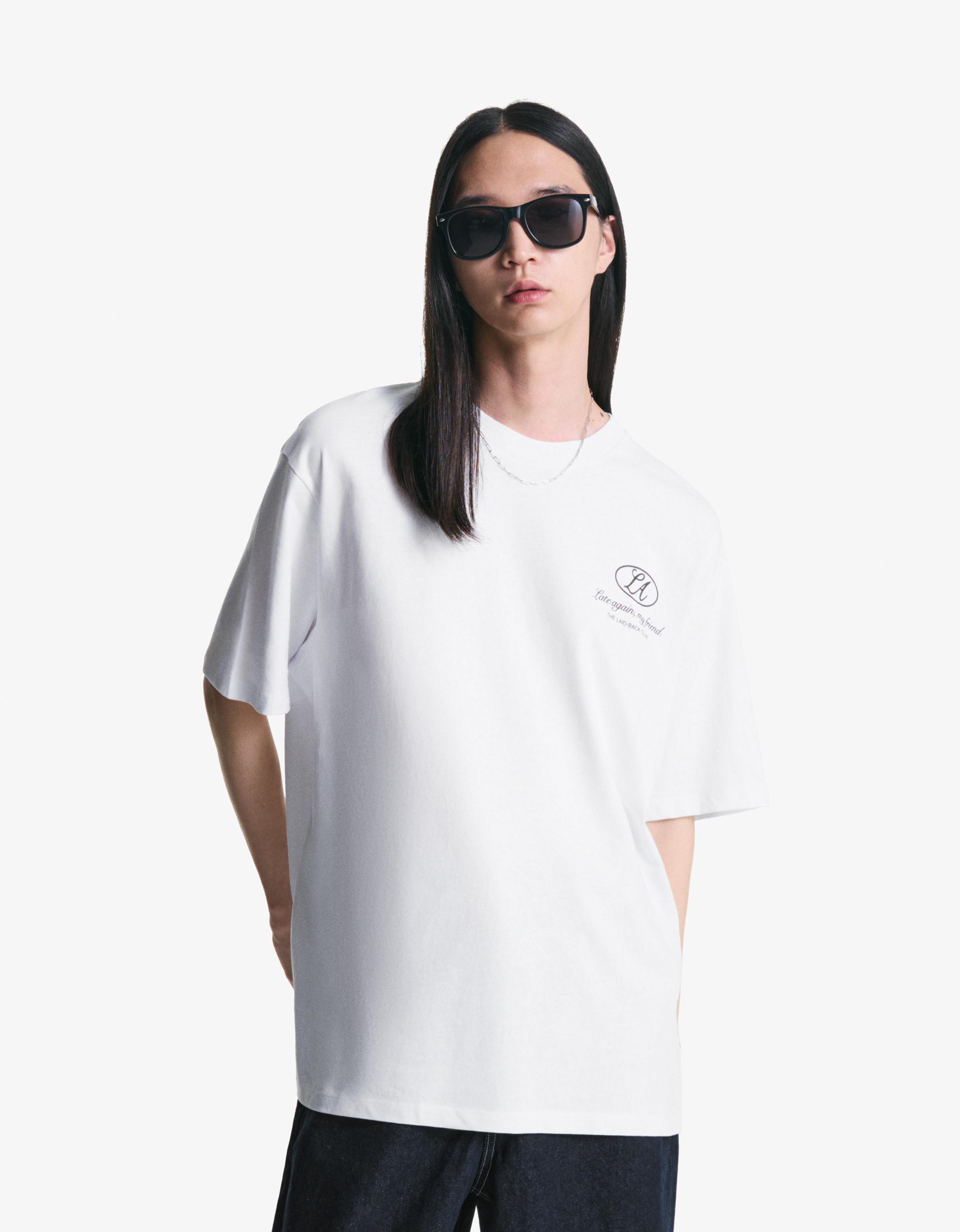 Bershka T-Shirt Mit Print Und Kurzen Ärmeln Herren Xl Weiss