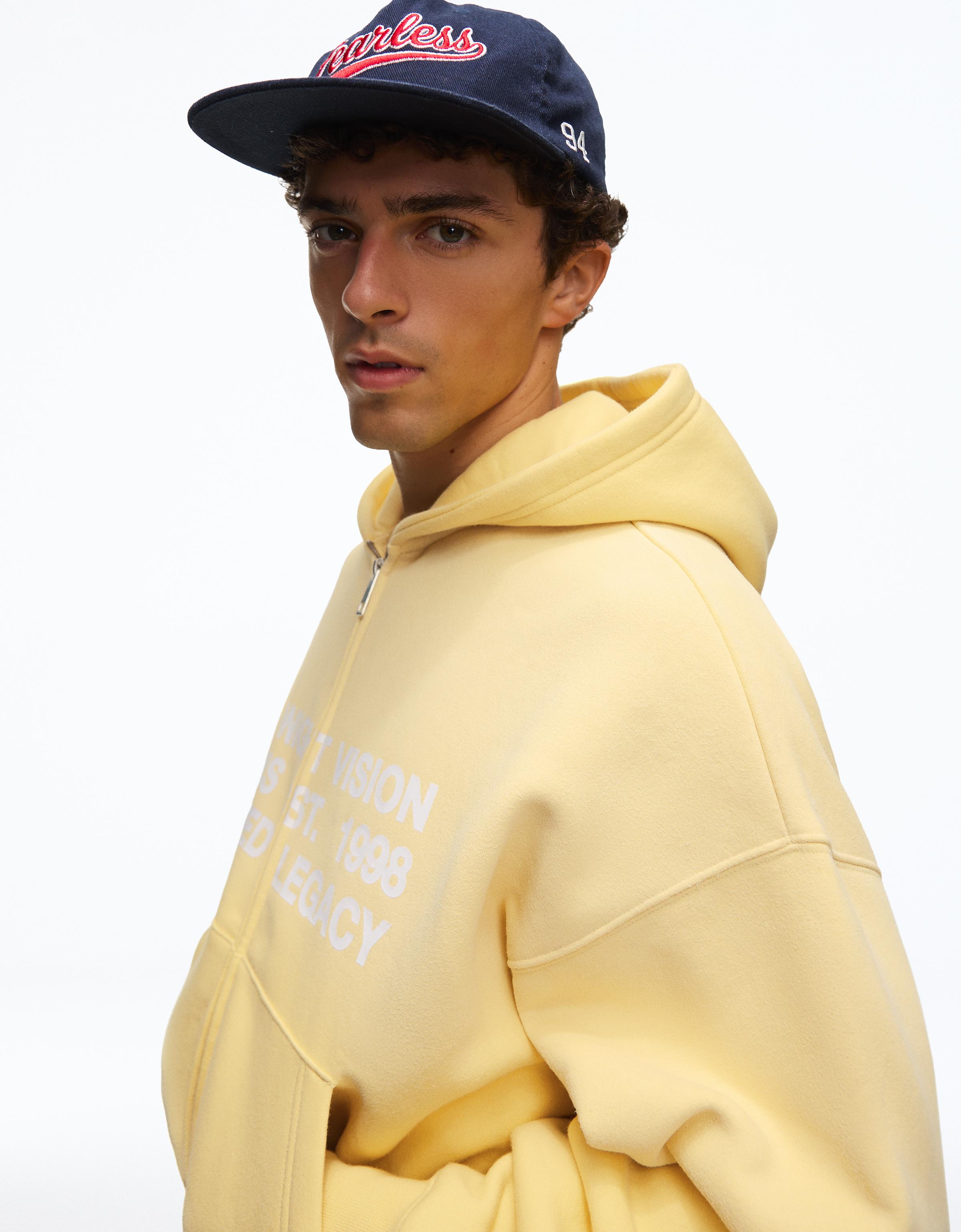 Washed effect print hoodie — Yellow