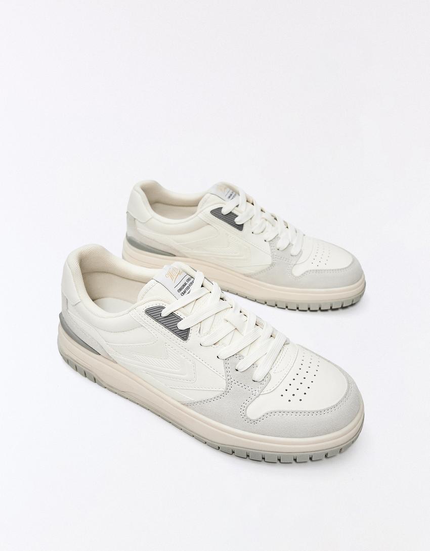 Paneled casual sneakers-WHITE