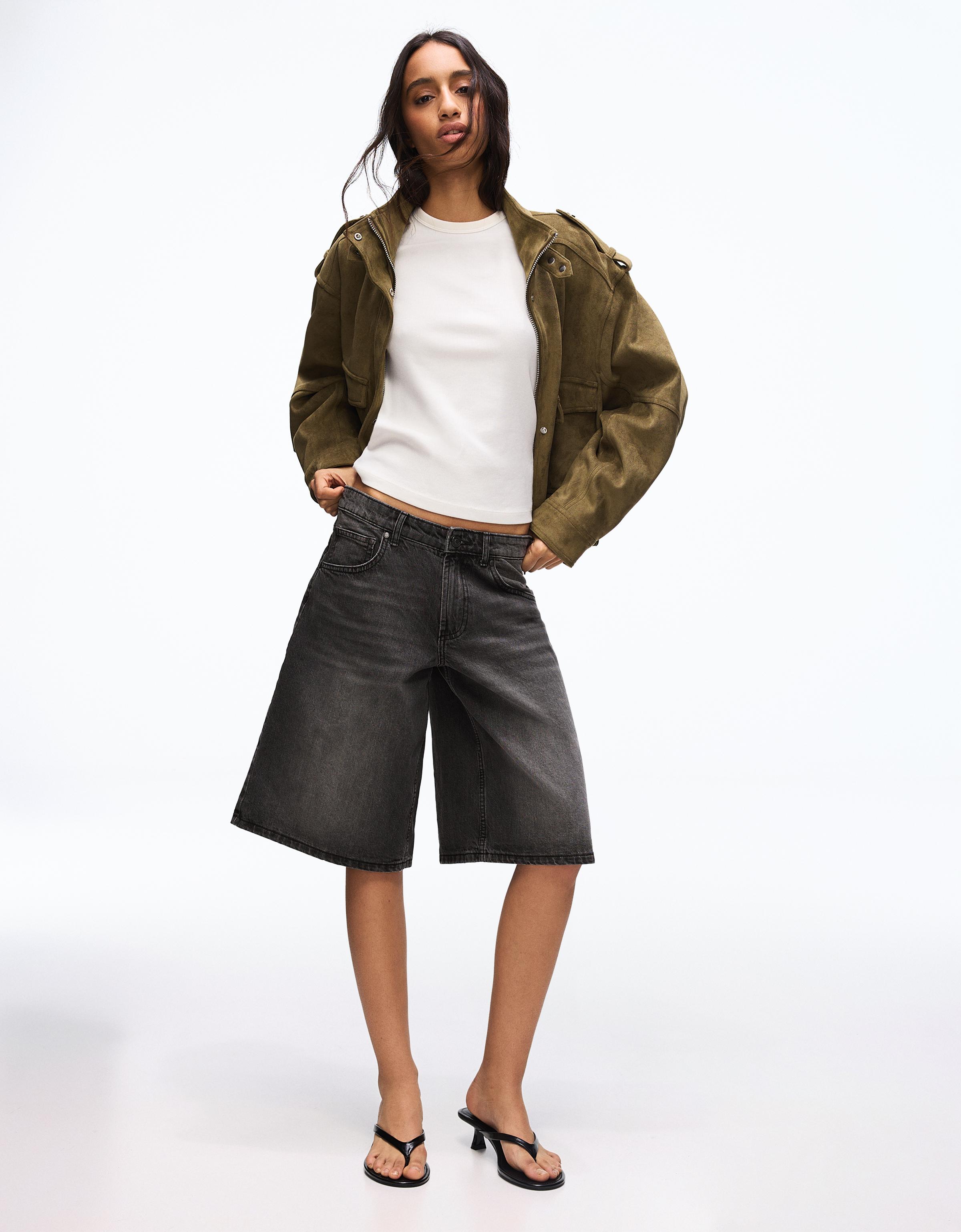 Baggy fit denim bermuda şort - Görsel 14