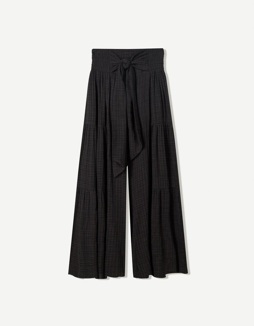Textured wide-leg trousers-Black-3