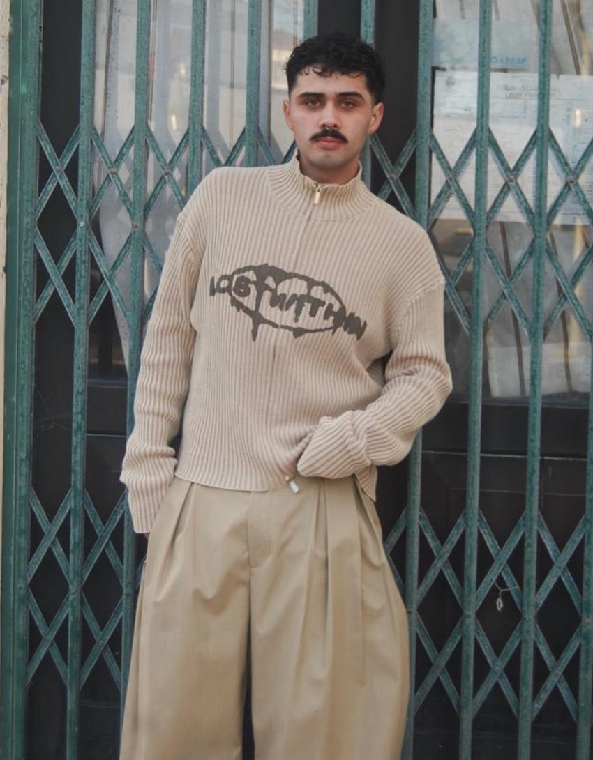 Fermuarlı desenli ceket-Bej