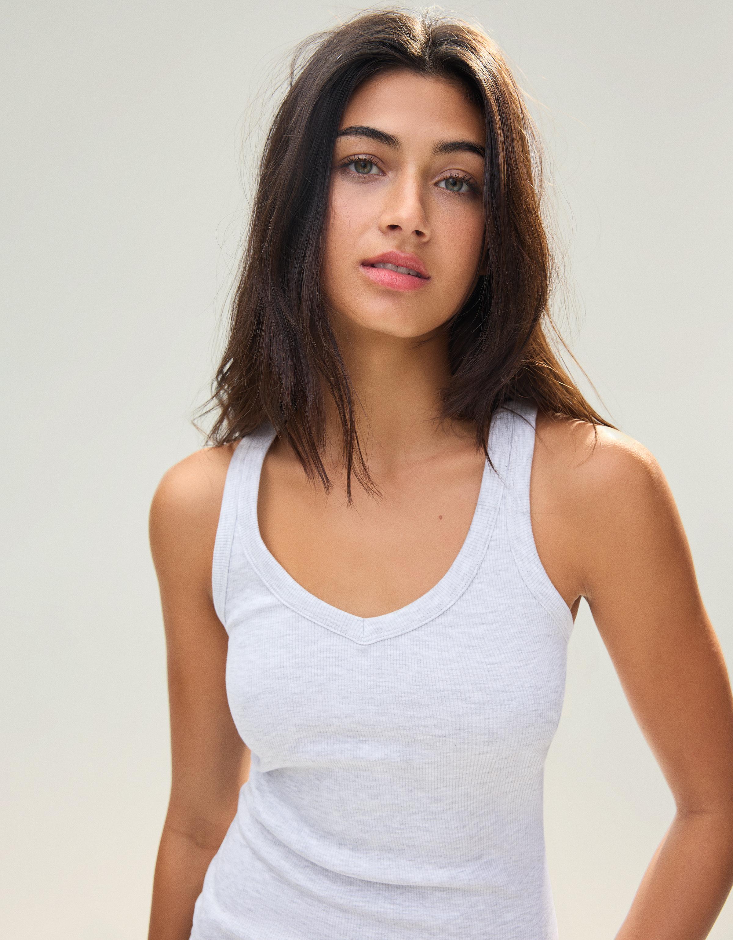 Bershka Geripptes Basic-Trägershirt Damen Xxs Grau