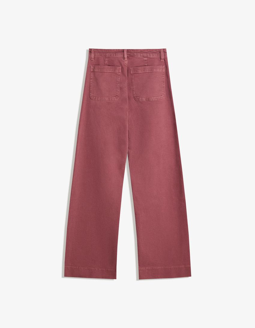 Seamless wide-leg jeans with pockets-Red-5