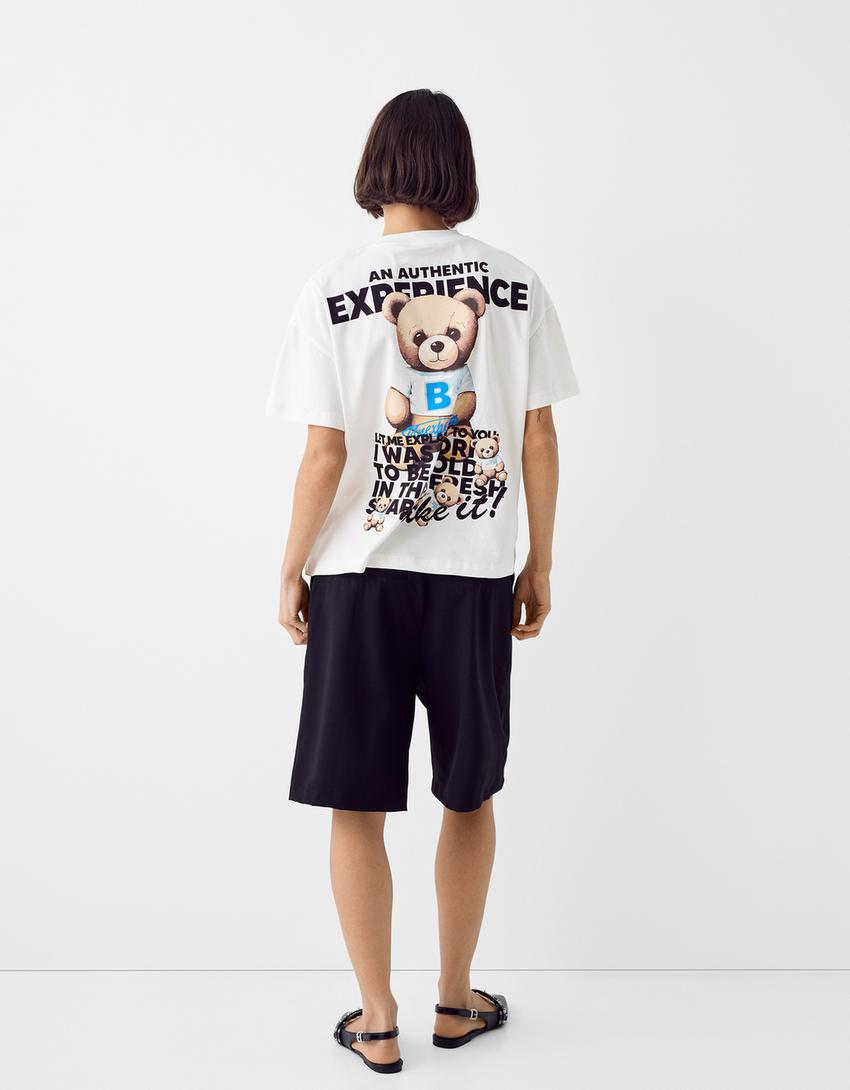 Printed short sleeve oversize T-shirt-Off white-1